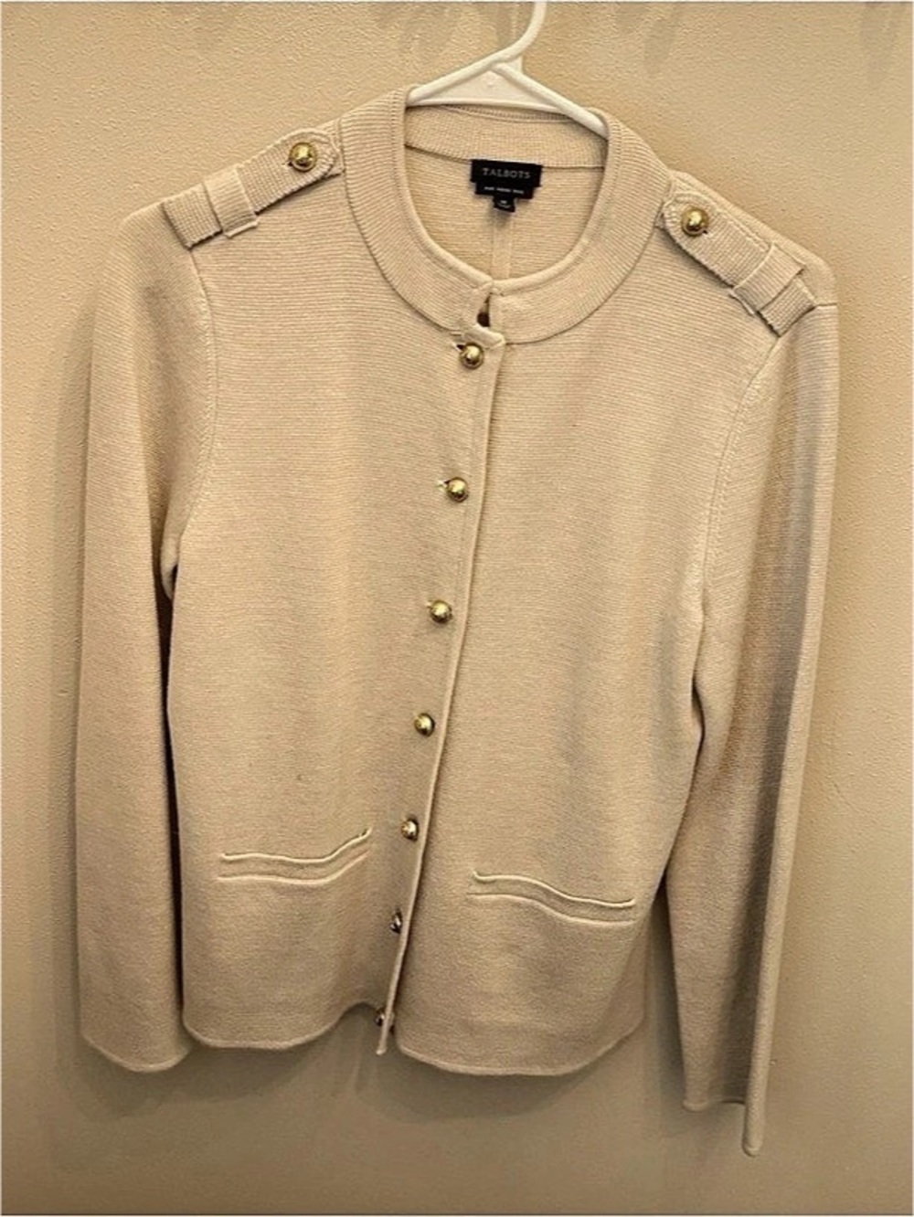 Talbots Merino Sweater Jacket Cardigan in Beige Size Medium New w/o Tags